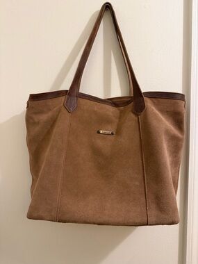 Elenco Suede Tote in Chestnut Brown with Contrast Trim
